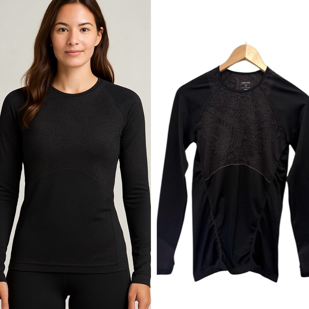 Title Nine Black Seamless Long Sleeve Base Layer Top Sz M Activewear Running
